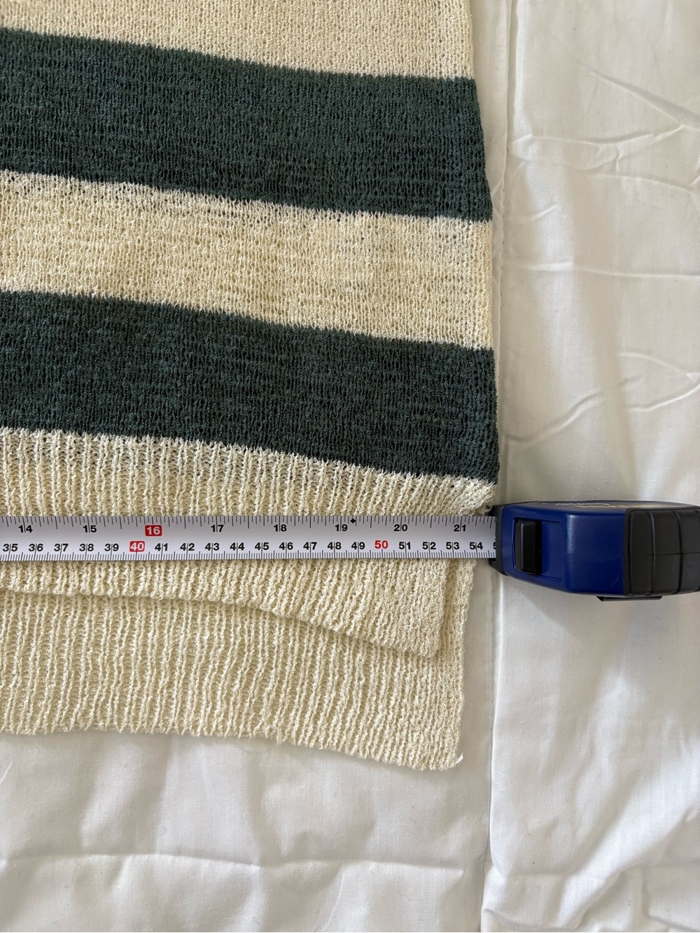 Striped V-Neck Men's Sweater in Cream and Dark Green - Picture 10 of 14